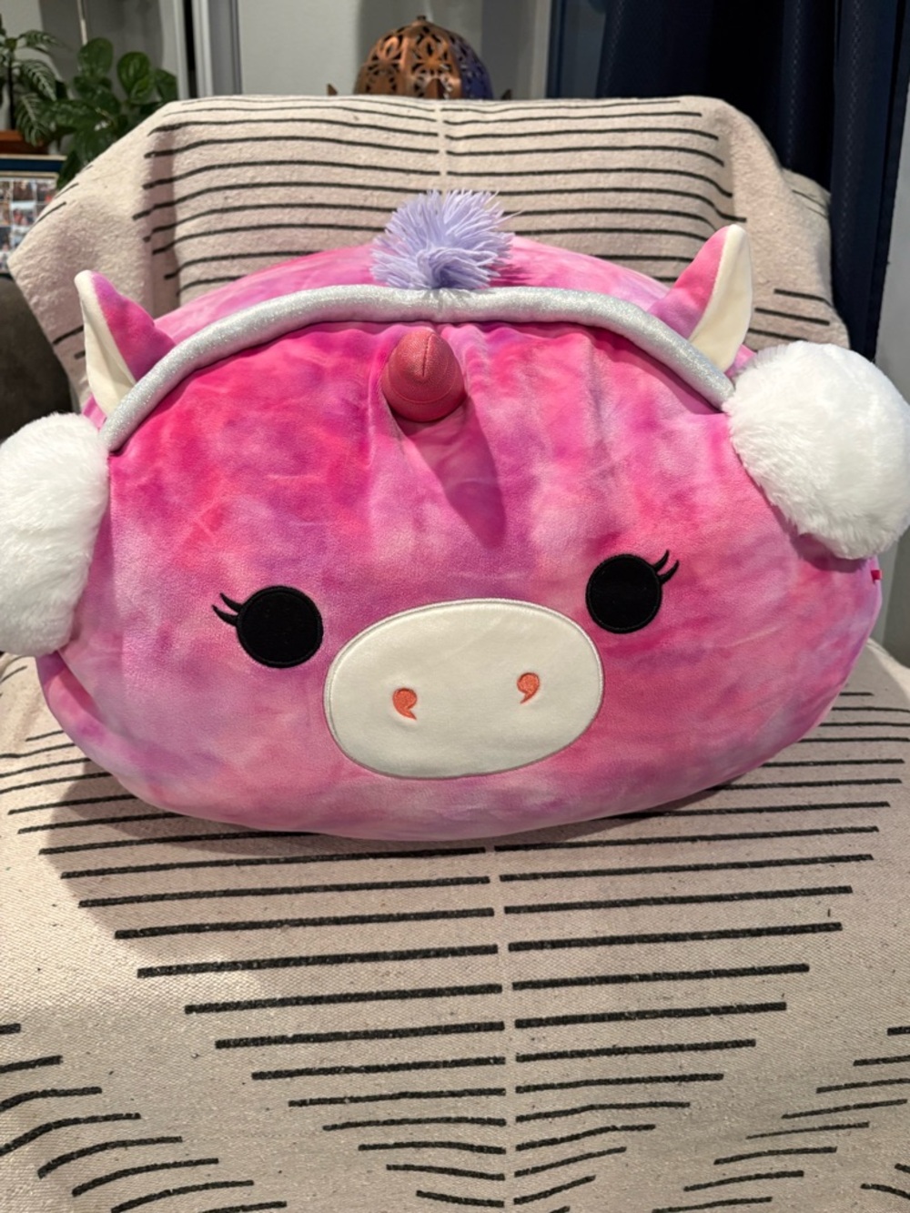 Squishmallows Pink & Purple Tie-Dye Unicorn Headphone Pillow